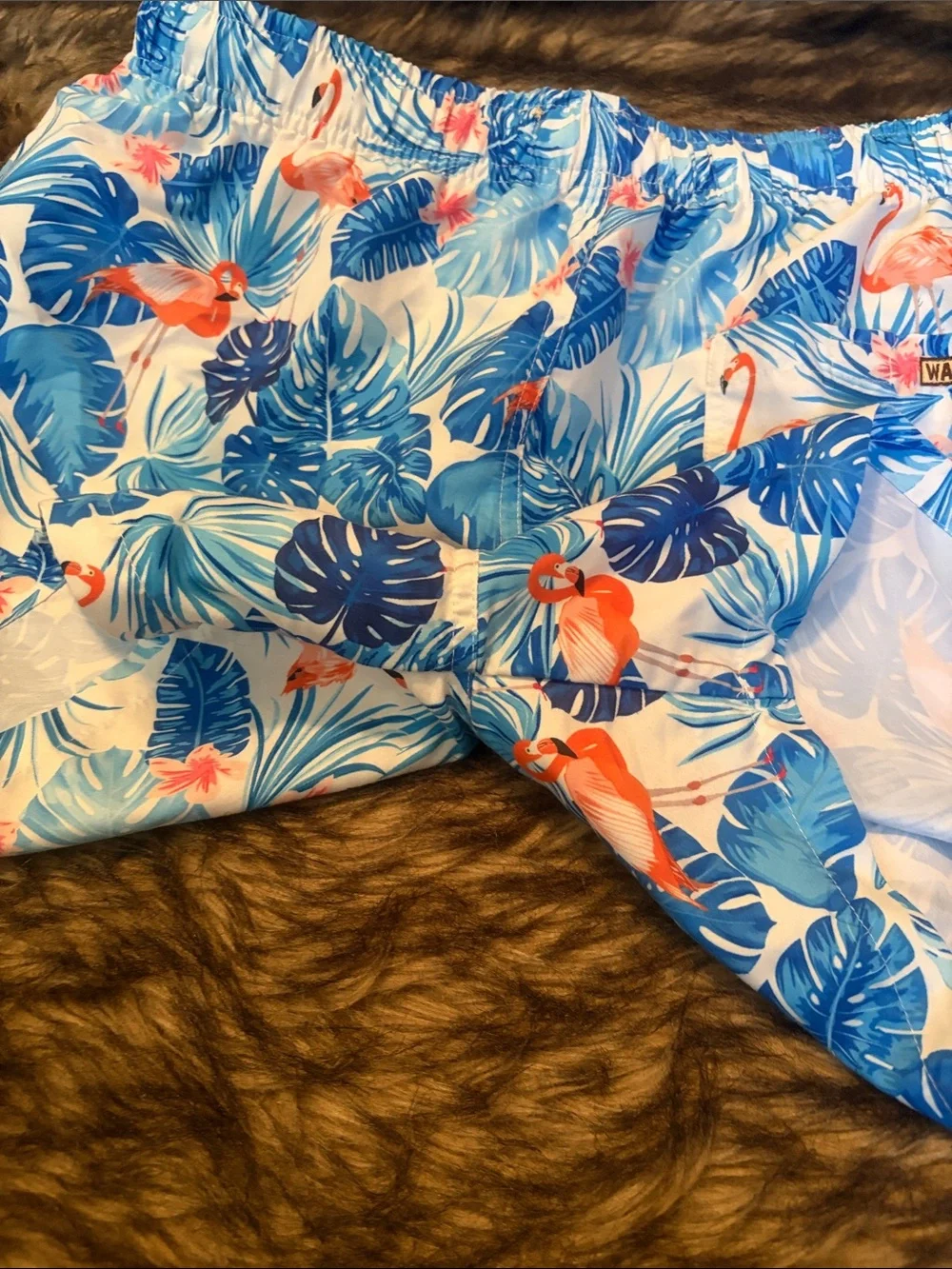 Men's Tropical Flamingo Swim Trunks - Blue & Pink Size large